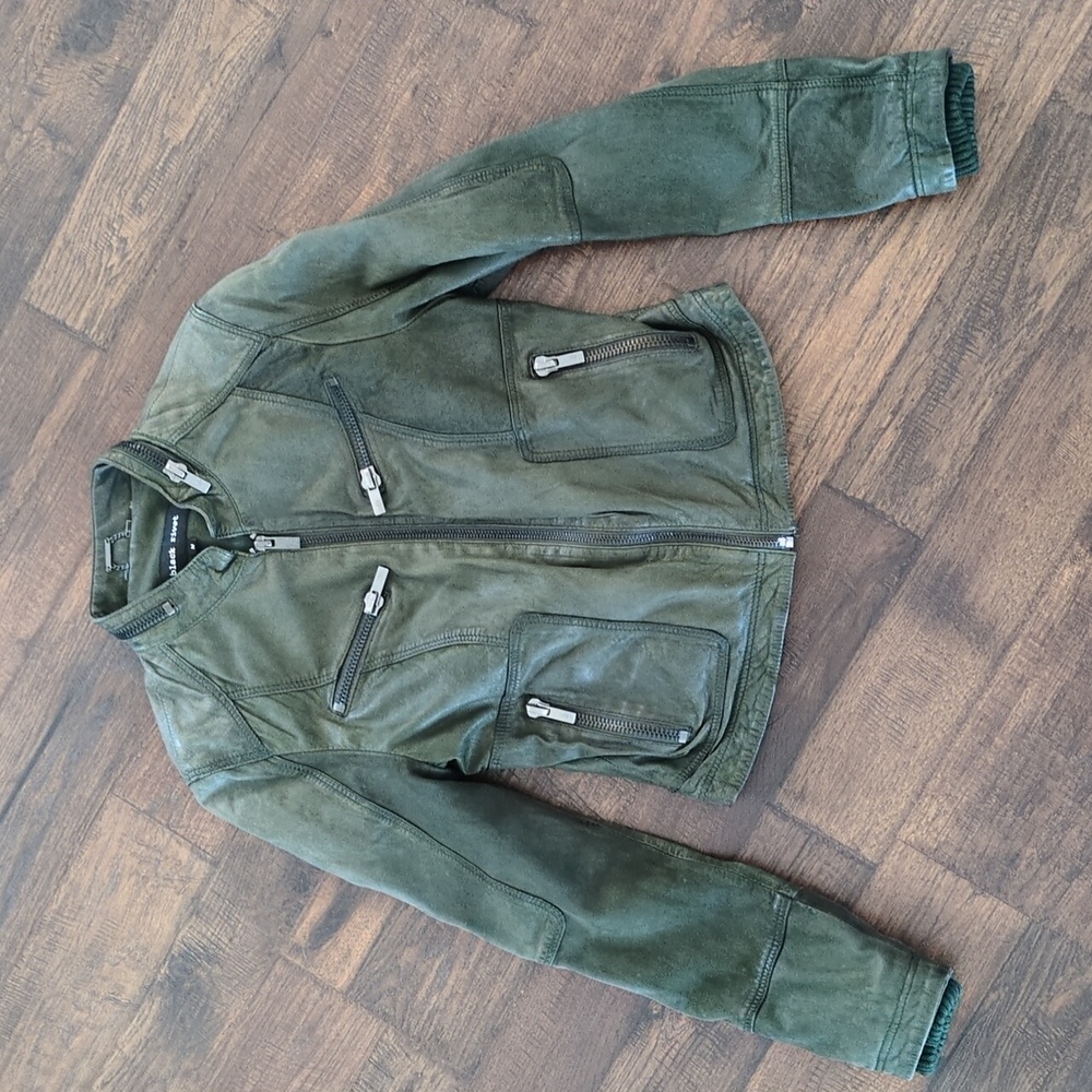 Olive Green genuine leather Bomber Jacket